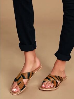 Coconuts by Matisse Pebble Tiger Cow Hair Slide Sandal